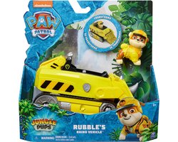 foto van PAW Patrol Jungle Pups - Rubble's Neushoorn-voertuig - speelgoedauto met speelfiguur