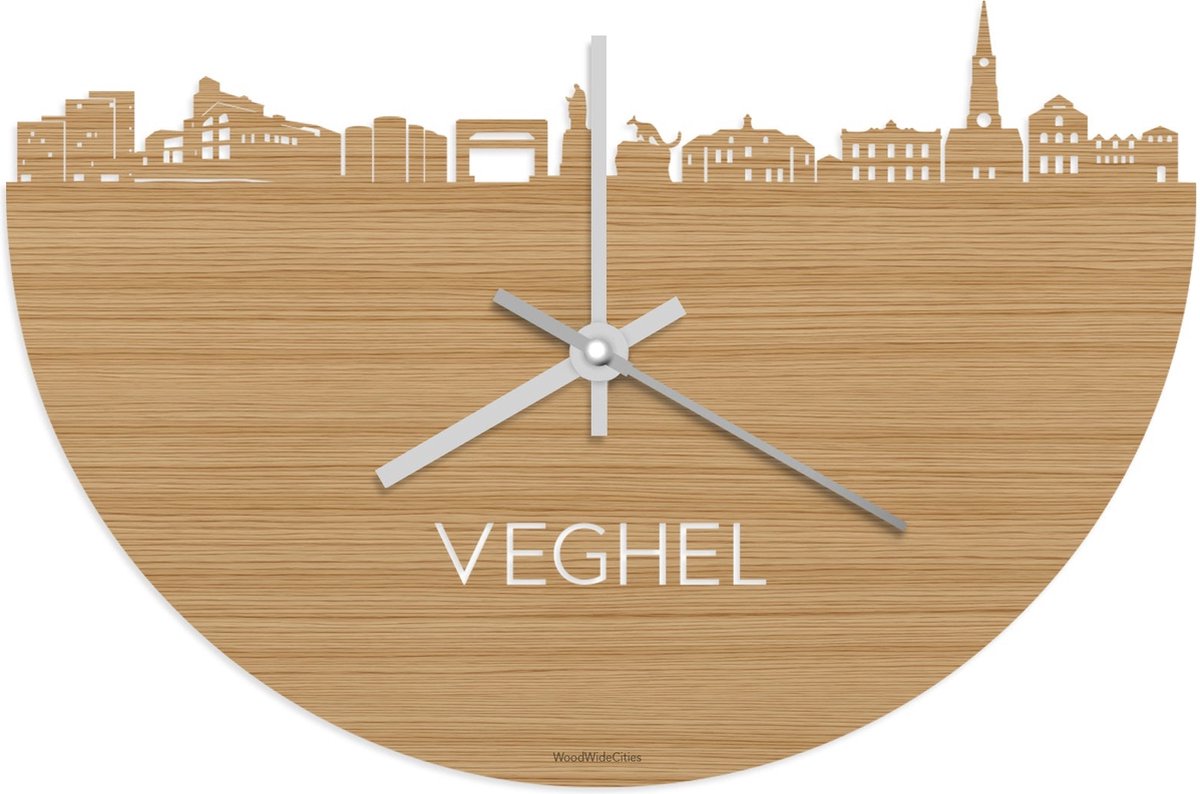 Skyline Klok Veghel Bamboe hout - Ø 40 cm - Stil uurwerk - Wanddecoratie - Meer steden beschikbaar - Woonkamer idee - Woondecoratie - City Art - Steden kunst - Cadeau voor hem - Cadeau voor haar - Jubileum - Trouwerij - Housewarming - WoodWideCities