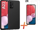 Samsung Galaxy A23 Hoesje – Mat zwart silicone back cover met 2X Galaxy A23 Screenprotector – EPICMOBILE