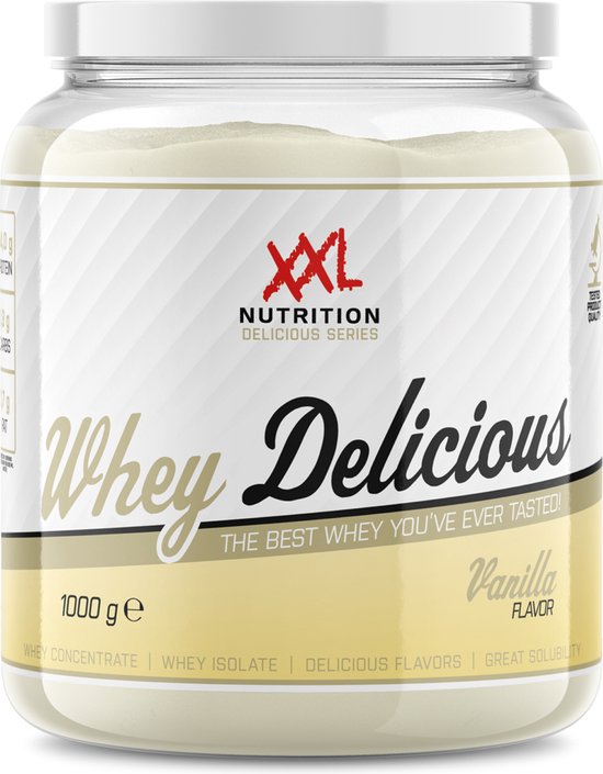 Xxl nutrition - whey delicious - vanille - wei eiwitpoeder met bcaa & glutamine, proteïne poeder, eiwit shake, whey protein - 1000 gram