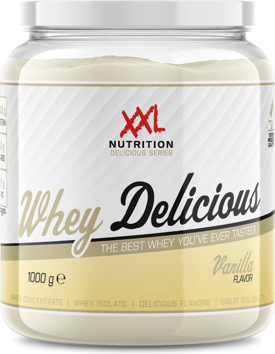 XXL Nutrition - Whey Delicious - Vanille - Wei Eiwitpoeder met BCAA & Glutamine, Proteïne poeder, Eiwit shake, Whey Protein - 1000 gram - XXL Nutrition