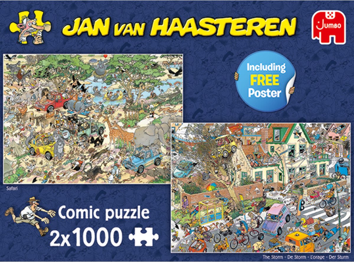 luisteraar Ingenieurs Pool Jan van Haasteren Safari & Storm 2-in-1 puzzel - 2 x 1000 stukjes | bol.com