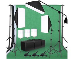 Happyment® Fotostudio set - Softbox - Studiolamp - Greenscreen met achtergrond systeem - Statief - Black friday - Kerstcadeau