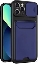 Smartphonica iPhone 13 Pro TPU Cover Case Hoesje met Camera Slide en Pashouder - Blauw / Back Cover geschikt voor Apple iPhone 13 Pro