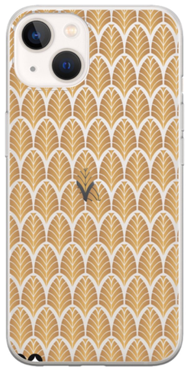 Telefoonhoesje geschikt voor Apple iPhone 14 - Transparant Siliconenhoesje - Flexibel en schokabsorberend - Natuurcollectie - Artdeco Leaves Transparent - Transparant