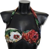 Zwarte nylon badmode bikinitopjes met bloemenprint