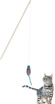 Relaxdays kattenhengel set van 2 - speelhengel kat met muis - houten hengel kattenspeeltje