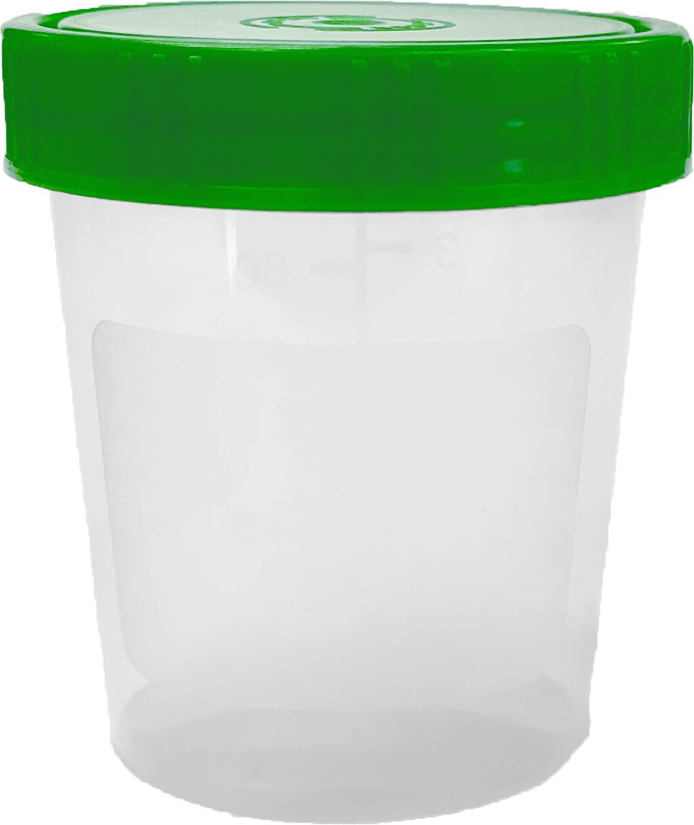 Goedkoopste urine potjes met deksel - 25 stuks - 100ml - groene schroefdeksel - lege sample potjes - urine containers - NIET STERIEL