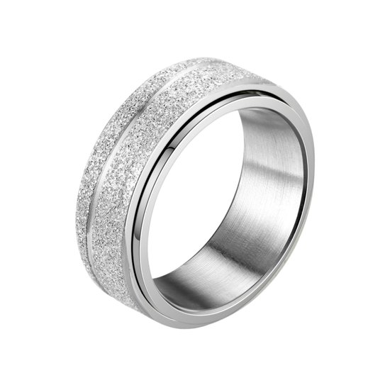 Spinner - Ring d'anxiété - (Glitter / Rayures) - Ring de stress - Ring Fidget - Ring rotatif - Ring tournant - Ring tournant - Plaqué Argent - (19,75 mm / Taille 62)