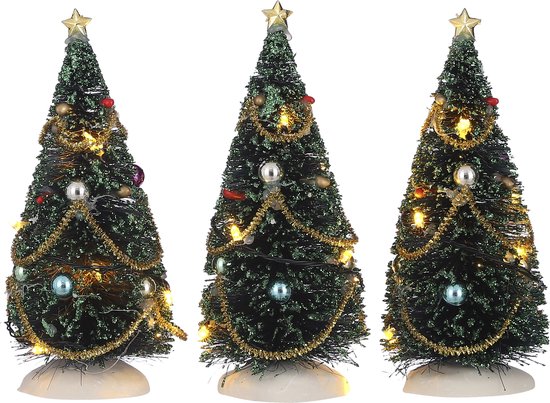 LuVille Kerstdorp Miniatuur Bomen - 3 Stuks - H15 cm - Multikleur