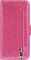 ADEL Kunstleren Book Case Pasjes Portemonnee Hoesje Geschikt voor iPhone 14 - Bling Bling Glitter Roze
