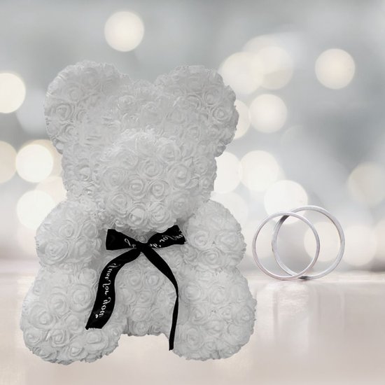Lovelockers® | Rozen Teddy Beer 40 cm| Rozen Beer Wit | Huwelijksdecoratie Wit | Liefde | Moederdag | Verjaardag | Valentijn Cadeau