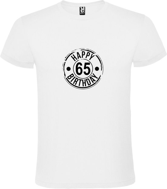 Wit T-Shirt met “ Happy Birthday 65 “ print  Zwart Size M
