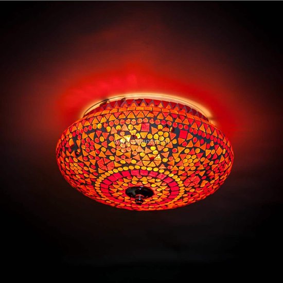 Oosterse mozaïek plafondlamp Indian Design | 2 lichts | rood / oranje | glas / metaal | Ø 38 cm | eetkamer / woonkamer / slaapkamer | sfeervol / traditioneel / modern design