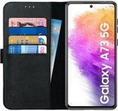 Rosso Deluxe Echt Leer Book Case Hoesje Geschikt voor Samsung Galaxy A73 | Ruimte voor drie pasjes | Portemonnee Book Case | Met Pasjeshouder | Zwart