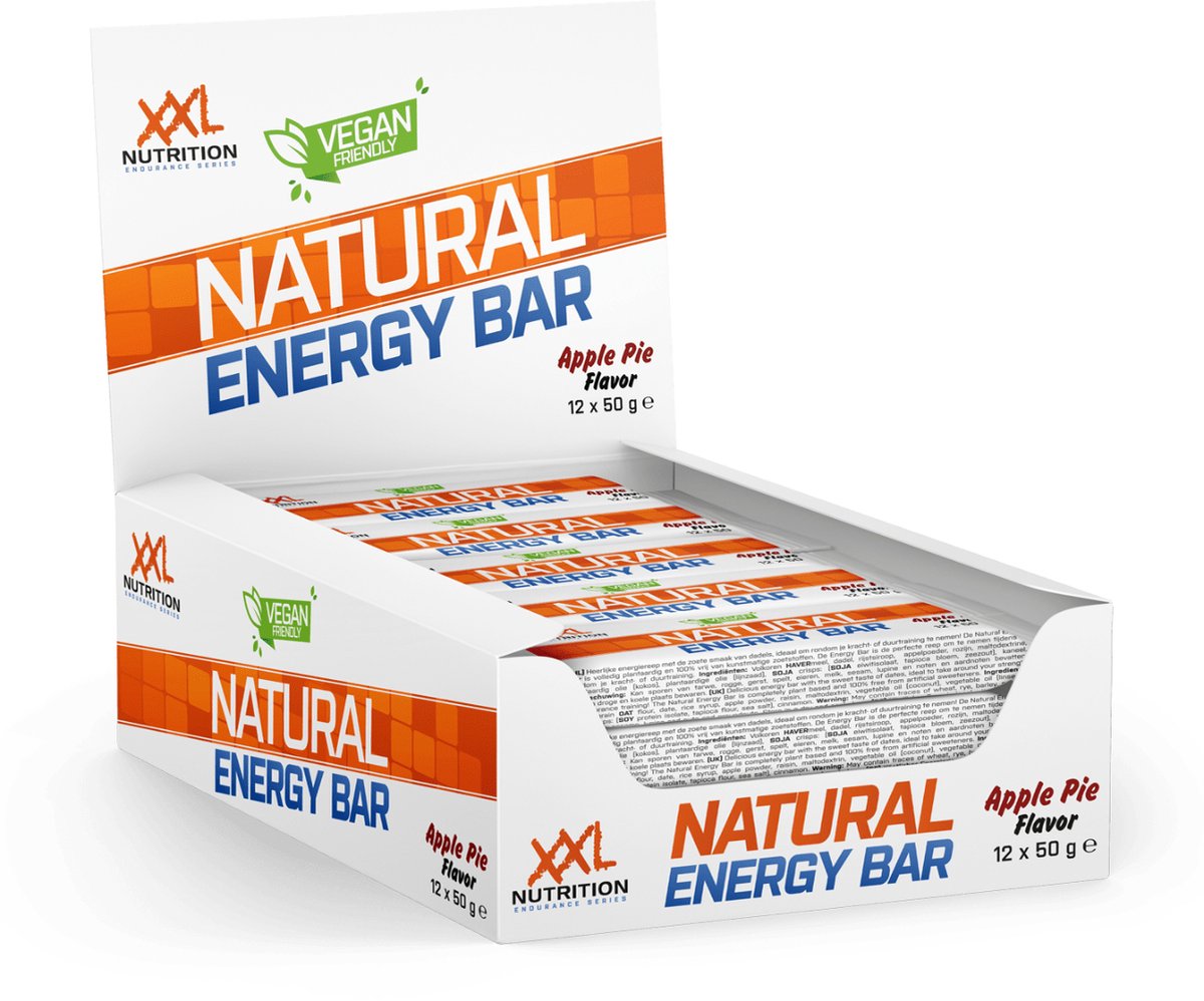 Goedkoopste XXL Nutrition - Natural Energy Bar - 12 Pack - 100 Natuurlijke Energiereep - Voedzame Snack Reep - Lactosevrij & Veganistisch - Appeltaart Smaak