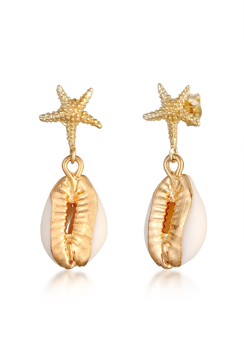 Elli - Oorbellen - Dames Zeesterren Kauri Schelp Strand Zee in 925 Sterling Zilver Verguld - Dames