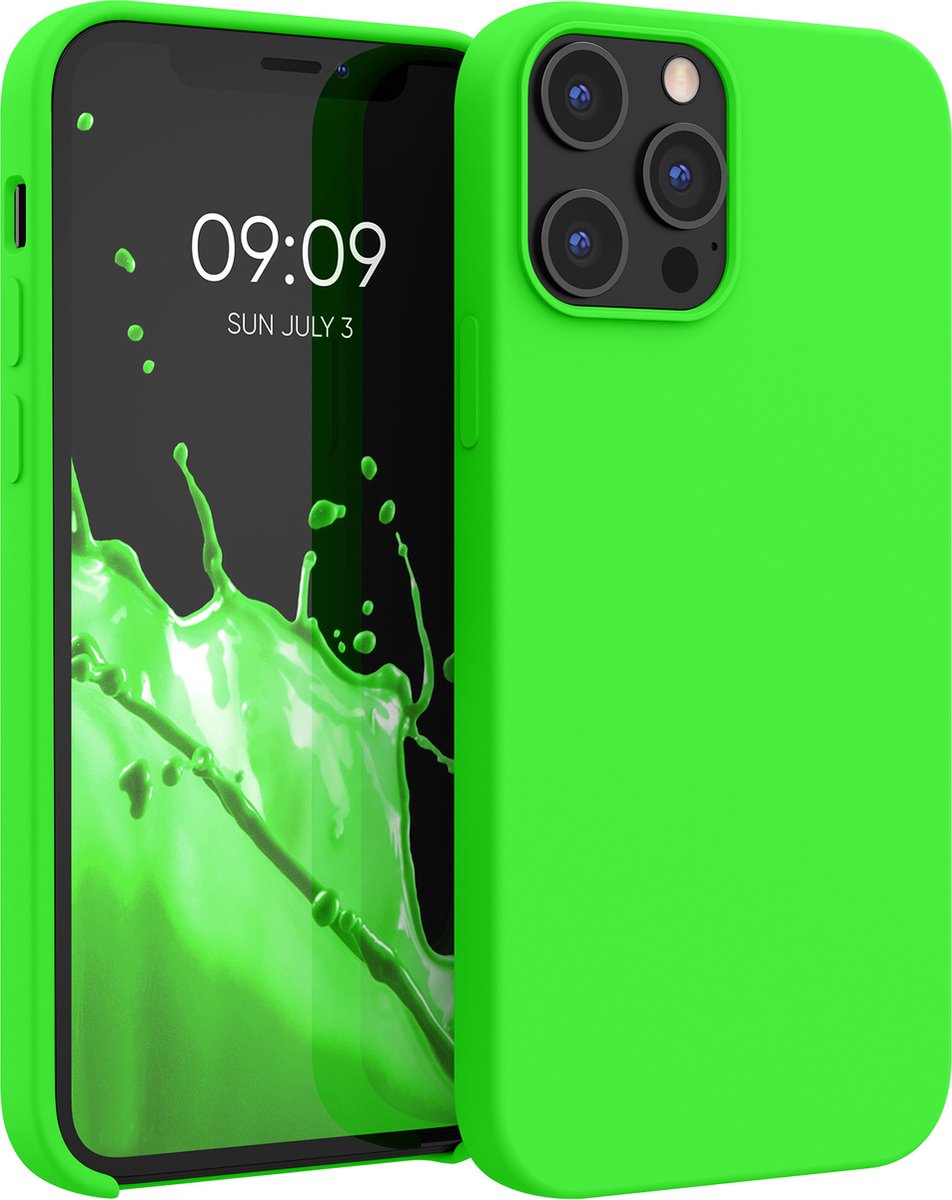 kwmobile telefoonhoesje geschikt voor Apple iPhone 12 Pro Max - Hoesje met siliconen coating - Smartphone case in neon groen