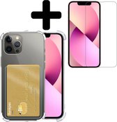 Hoesje Geschikt voor iPhone 14 Pro Max Hoesje Case Pashouder Cover Siliconen Met Screenprotector - Hoes Geschikt voor iPhone 14 Pro Max Hoesje Met Kaarthouder- Transparant