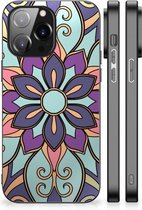 Smartphone Hoesje iPhone 14 Pro Max TPU Bumper met Zwarte rand Paarse Bloem