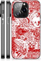 Back Case TPU Siliconen Hoesje iPhone 14 Pro GSM Hoesje met Zwarte rand Angel Skull Red