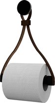Porte-rouleau de papier toilette en cuir ' Triangle' - avec ventouse et vis - Handles and more® | MARRON FONCÉ - porte-rouleau : Roundwood - pommeau : Zwart