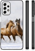 TPU Back Cover Geschikt voor Samsung Galaxy A23 Smartphone Hoesje met Zwarte rand Paarden
