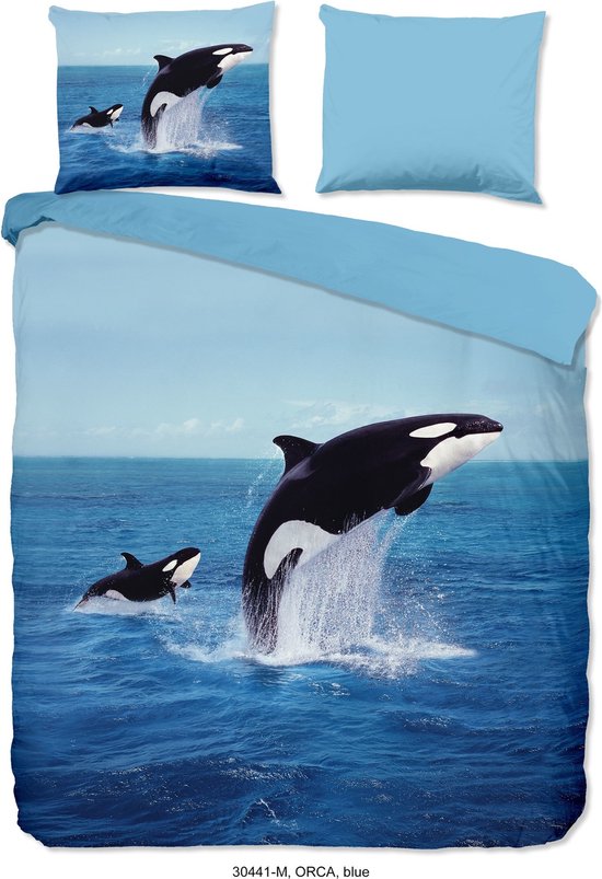 Pure Dekbedovertrek "orca in de zee" - Blauw - (140x200/220 cm) - Microfiber