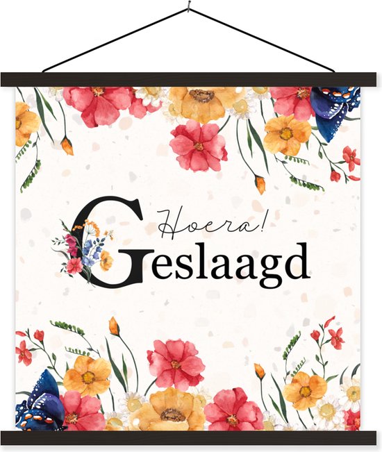 Porte-affiche avec affiche - Affiche scolaire - Fleurs - 'Hooray! Success' - Proverbes - Citations - 40x40 cm - Lattes noires