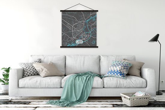 Porte-affiche avec affiche - Affiche scolaire - België - Lierre - Plan de la ville - Carte - Blauw - Carte - 120x120 cm - Lattes noires
