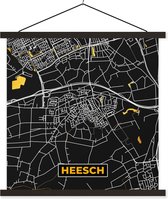Posterhanger incl. Poster 120x120 cm - Schoolplaat - Plattegrond - Kaart - Heesch - Stadskaart - Goud - Textielposter - Zwarte latten - Plattegrond
