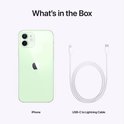 Inhoud van de doos: lichtgroene iPhone 12 en een USB-C naar Lightning kabel.