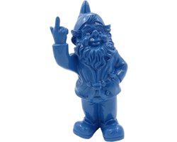 Stoobz kabouter fuck you blauw - kabouter met middelvinger - 20 cm groot - kabouter FY - tuinkabouter - stoute kabouter
