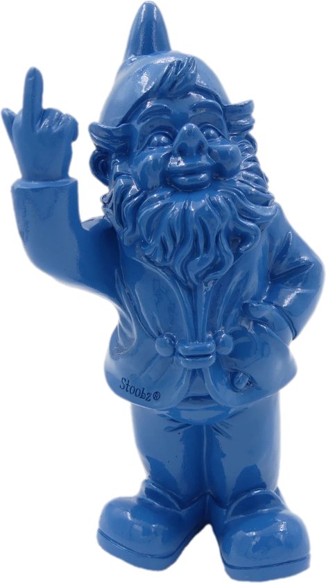 Stoobz kabouter fuck you blauw - kabouter met middelvinger - 20 cm groot - kabouter FY - tuinkabouter - stoute kabouter