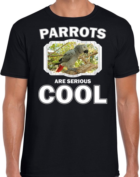 Dieren papegaaien t-shirt zwart heren - parrots are serious cool shirt - cadeau t-shirt grijze roodstaart papegaai/ papegaaien liefhebber XXL