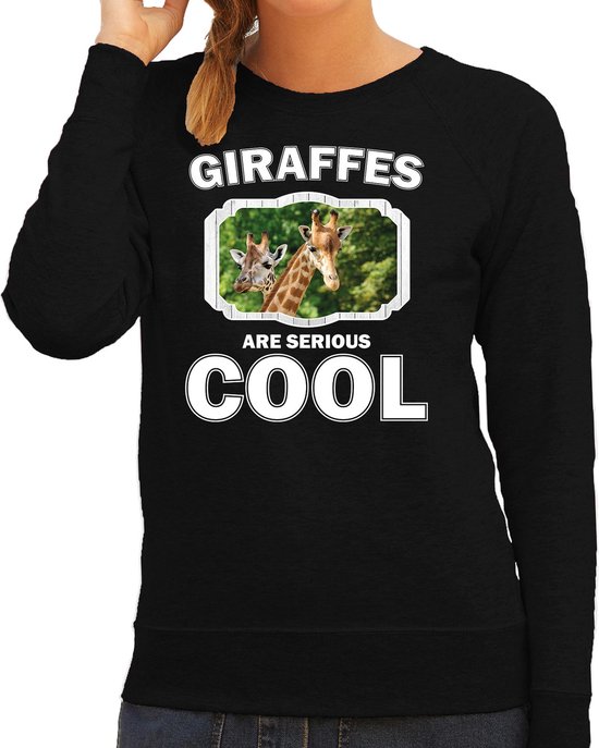 Dieren giraffen sweater zwart dames - giraffes are serious cool trui - cadeau sweater giraffe/ giraffen liefhebber XL