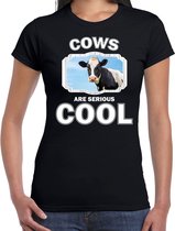 Dieren koeien t-shirt zwart dames - cows are serious cool shirt - cadeau t-shirt koe/ koeien liefhebber XS