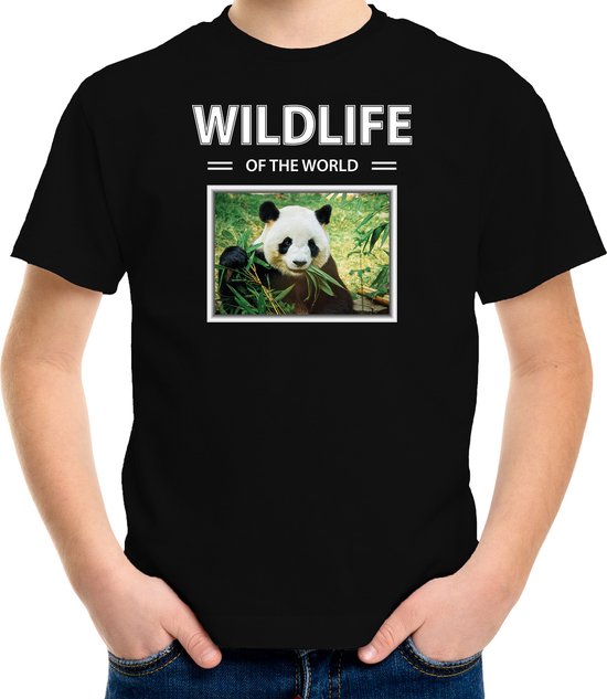 Dieren foto t-shirt Panda - zwart - kinderen - wildlife of the world - cadeau shirt Pandas liefhebber - kinderkleding / kleding 134/140