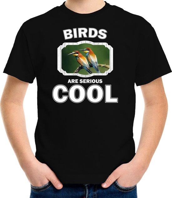 Dieren vogels t-shirt zwart kinderen - birds are serious cool shirt  jongens/ meisjes - cadeau shirt bijeneter vogel/ vogels liefhebber - kinderkleding / kleding 134/140
