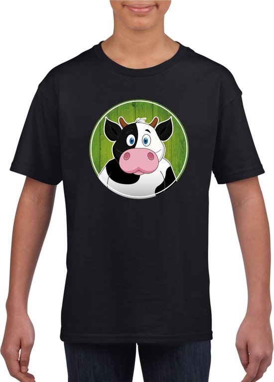 Kinder t-shirt zwart met vrolijke koe print - koeien shirt - kinderkleding / kleding 146/152