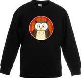 Kinder sweater zwart met vrolijke uil print - uilen trui - kinderkleding / kleding 110/116