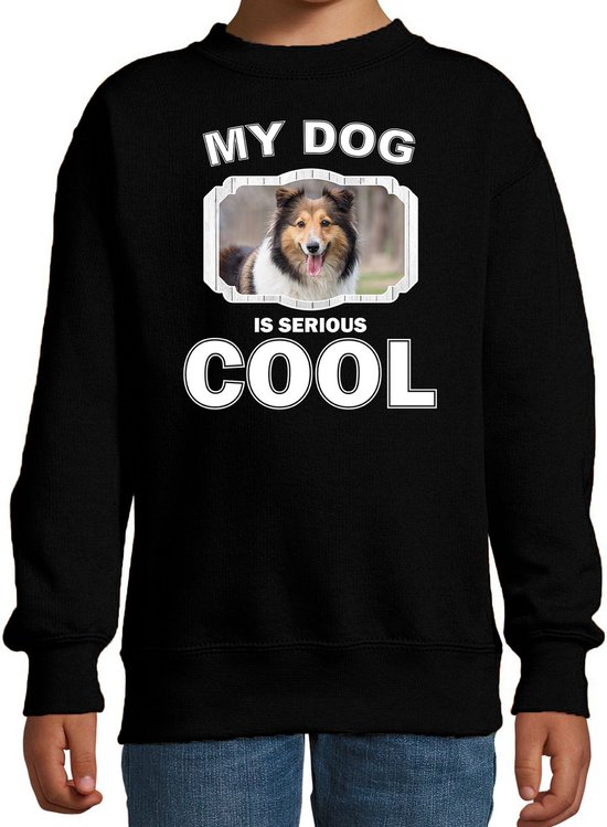 Sheltie honden trui / sweater my dog is serious cool zwart - kinderen - Shetland sheepdogs liefhebber cadeau sweaters - kinderkleding / kleding 98/104