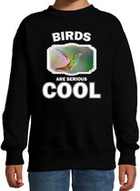 Dieren vogels sweater zwart kinderen - birds are serious cool trui jongens/ meisjes - cadeau kolibrie vogel/ vogels liefhebber - kinderkleding / kleding 122/128