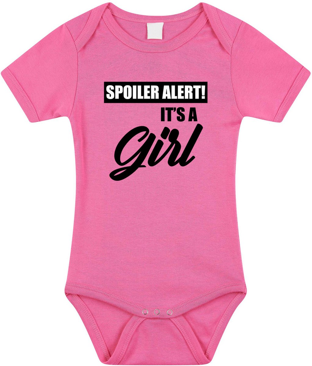 Spoiler alert girl gender reveal cadeau tekst baby rompertje roze meisjes - Kraamcadeau - Babykleding 80