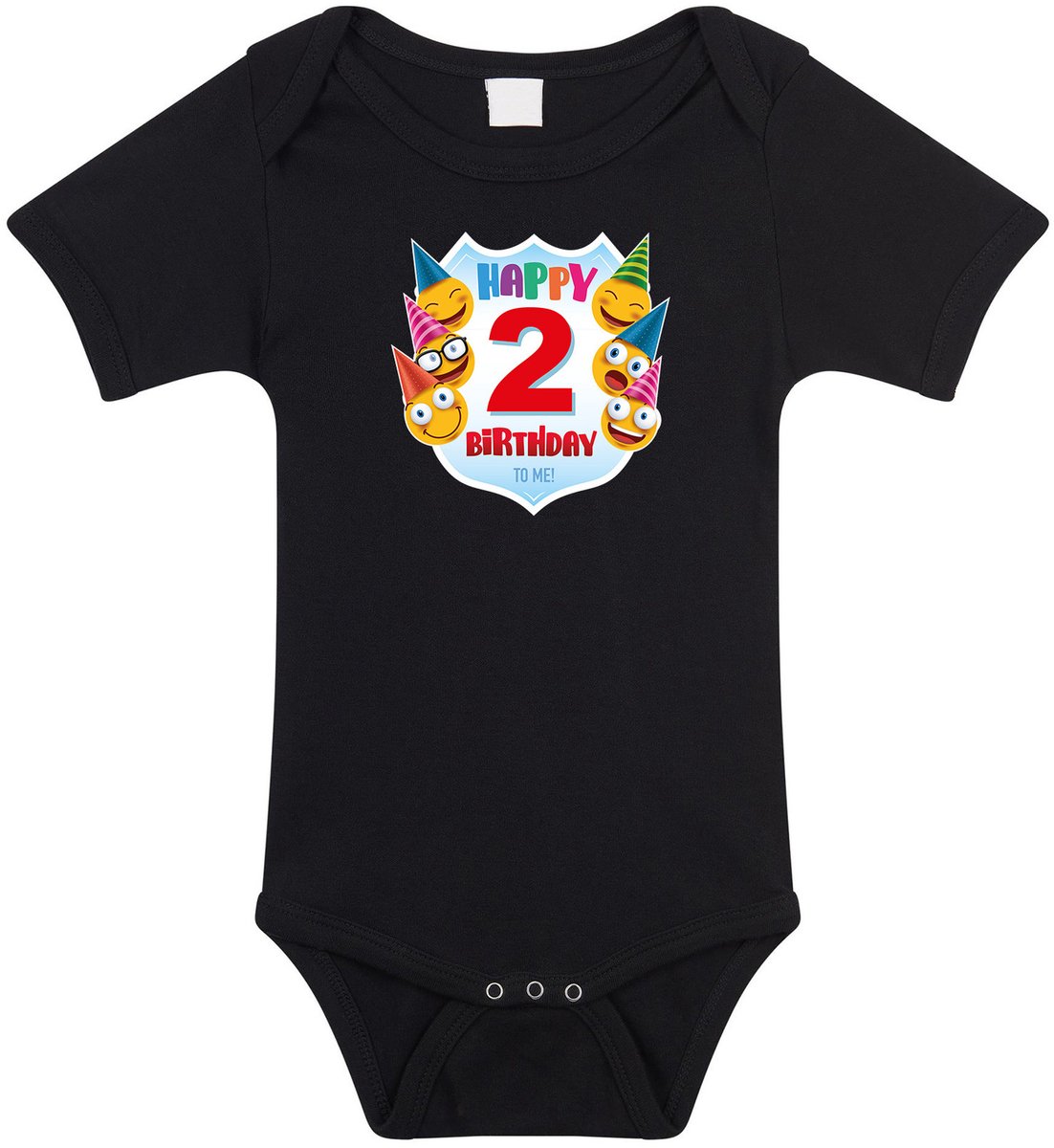 Happy birthday 2e verjaardag romper / rompertje - unisex - jongens - meisjes - 2 jaar met emoticons zwart voor baby 68
