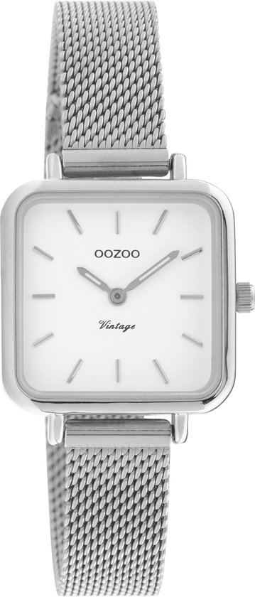 OOZOO Vintage series - zilverkleurige horloge met zilverkleurige metalen mesh armband - C20261