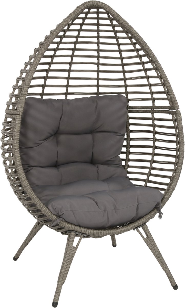 Egg - Lounge fauteuil - eivormig - stalen buisframe - wicker - taupe - kussens