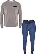 Phil & Co Essential Heren Pyjamaset Lang Grijs / Blauw - Maat XL