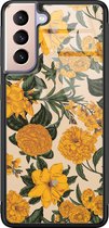 Leuke Telefoonhoesjes - Hoesje geschikt voor Samsung Galaxy S21 - Retro flowers - Hard case - Bloemen - Geel