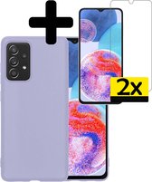 Hoesje Geschikt voor Samsung A23 Hoesje Siliconen Case Met 2x Screenprotector - Hoes Geschikt voor Samsung Galaxy A23 Hoes Siliconen - Lila
